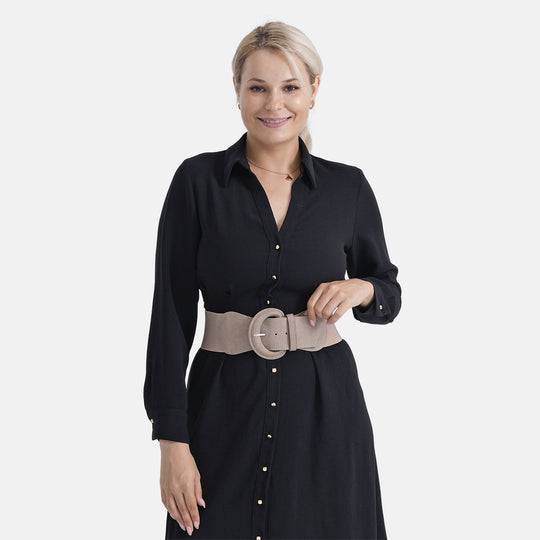 Elastischer Taillengürtel mit runder Schnalle, One Size, Karamell