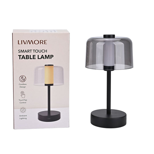 LIVEMORE Transparente Pilz-Tischlampe, kabellos, wiederaufladbar, 3 Lichtfarben, Smart Touch, Weiß