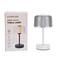 LIVEMORE Transparente Pilz-Tischlampe, kabellos, wiederaufladbar, mit Touch-Steuerung, 3 Lichtfarben, Grau