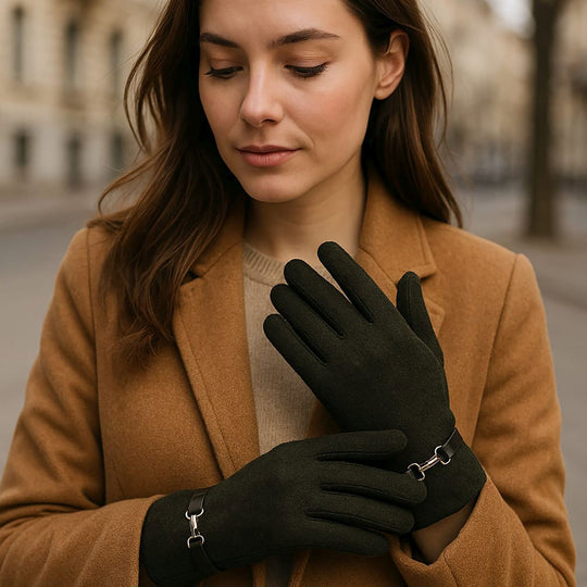 Kaschmir-Handschuhe mit Touchscreen-Funktion, Karomuster, Onesize, Blau