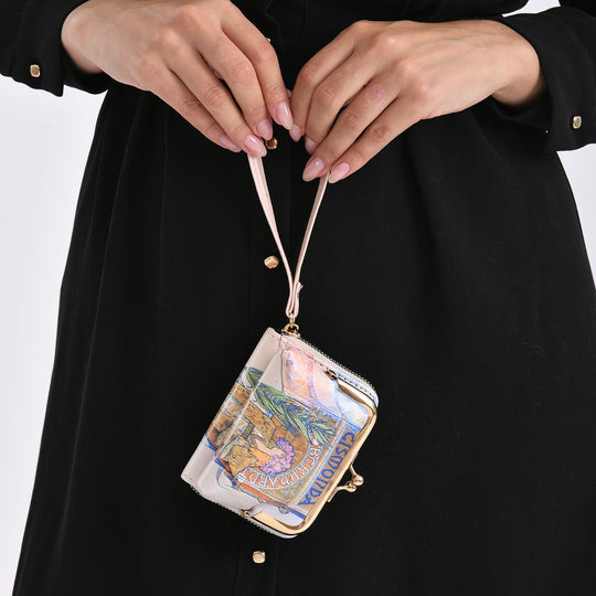 2-in-1-Geldbörse mit Gismonda-Motiv, 11x5x8 cm, Beige
