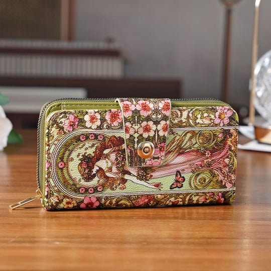 Langbörse mit Alphonse-Mucha-Motiv, 19x4x9 cm, Gelb