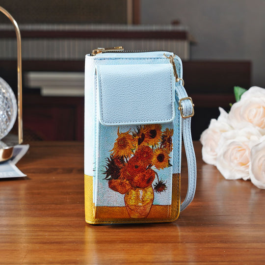 MUSEUM COLLECTION - Crossbody-Bag mit Sonnenblumen Vincent van Gogh, RFID-Schutz, Größe 20x11x2 cm, Himmelblau