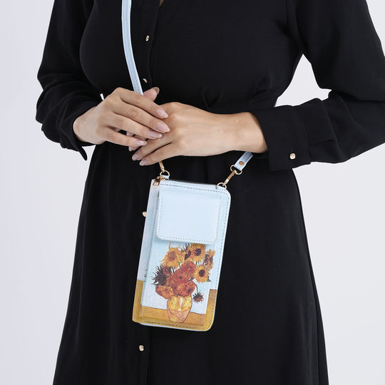 MUSEUM COLLECTION - Crossbody-Bag mit Sonnenblumen Vincent van Gogh, RFID-Schutz, Größe 20x11x2 cm, Himmelblau
