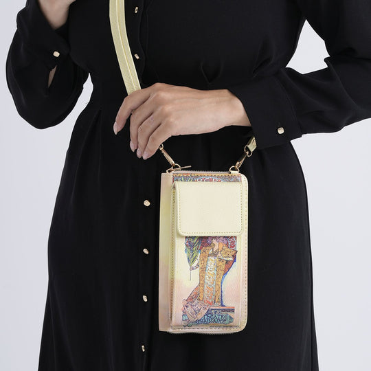 MUSEUM COLLECTION - Crossbody-Bag, Gismonda Alphonso Mucha, RFID-Schutz, Größe 20x11x2 cm, Beige-Gelb