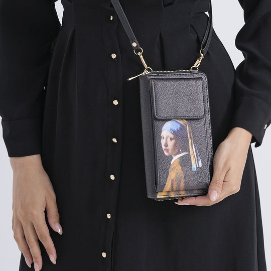 MUSEUM COLLECTION - Crossbody-Bag mit Mädchen mit dem Perlenohrring Vermeer, Größe 20x11x2 cm, Schwarz