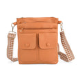 Umhängetasche aus feinem Lederimitat mit mehreren Taschen, 120cm Trageriemen, 24x27cm, Hellorange