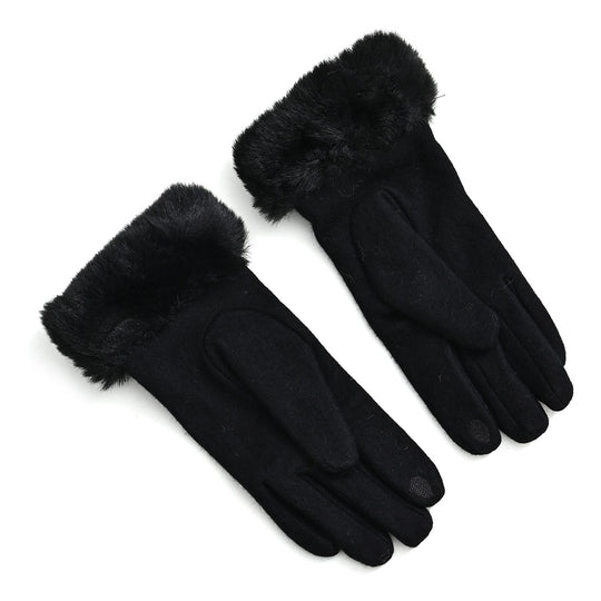 Kaschmir-Handschuhe mit Kunstfellbesatz und Touchscreen-Funktion, One Size, Grün