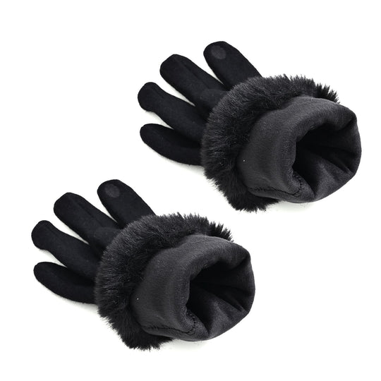Kaschmir-Handschuhe mit Kunstfellbesatz und Touchscreen-Funktion, One Size, Grün