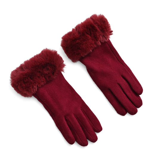 Kaschmir-Handschuhe mit Kunstfellbesatz und Touchscreen-Funktion, One Size, Grün