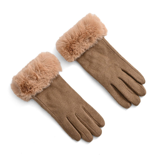 Kaschmir-Handschuhe mit Kunstfellbesatz und Touchscreen-Funktion, One Size, Grün