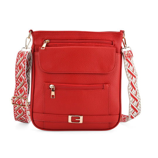 Crossbody-Tasche mit gewebtem Schulterriemen und Reißverschlussfächern, 24x28 cm, Rosébeige