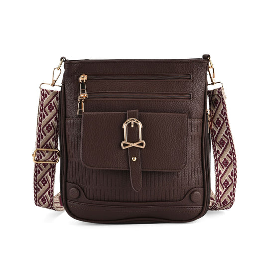 Elegante Umhängetasche aus feinem Lederimitat mit Mehrfachfächern, 24x27 cm, Steingrau