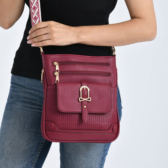 Elegante Umhängetasche aus feinem Lederimitat mit Mehrfachfächern, 24x27 cm, Steingrau