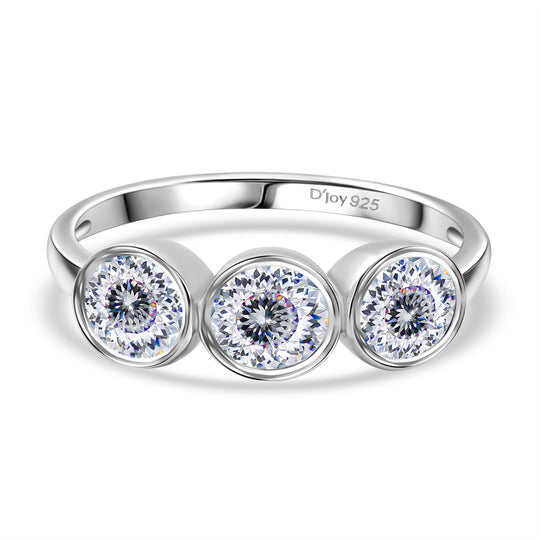 D’joy 100 Facetten Moissanit Ring 925 Silber rhodiniert (Größe 21.00) ca. 1,37 ct