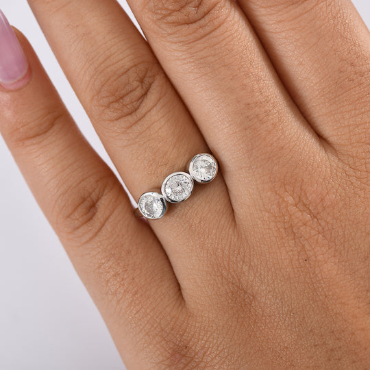 D’joy 100 Facetten Moissanit Ring 925 Silber rhodiniert (Größe 21.00) ca. 1,37 ct