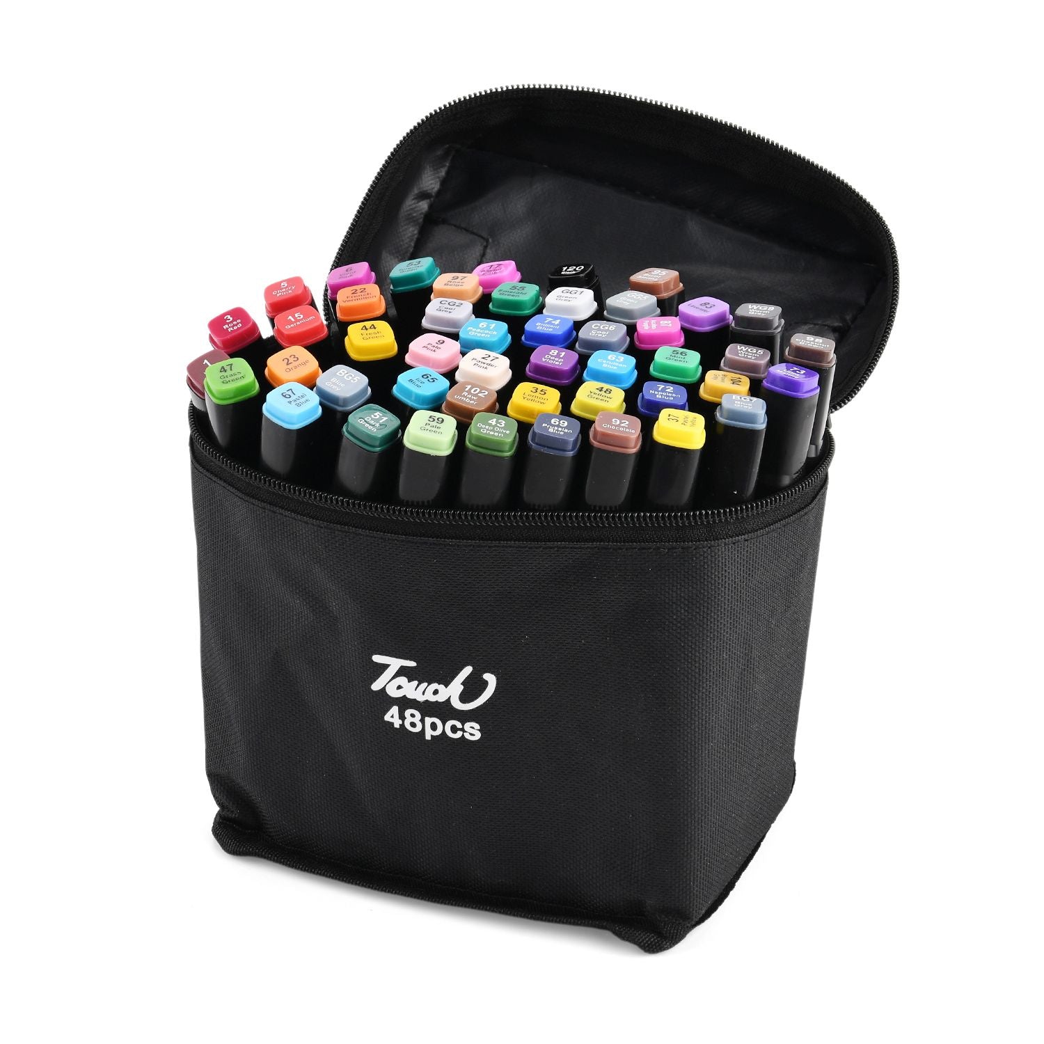 Set mit 48 Dual-Markern und Aufbewahrungstasche, Größe 14x10,5x16 cm, Schwarz