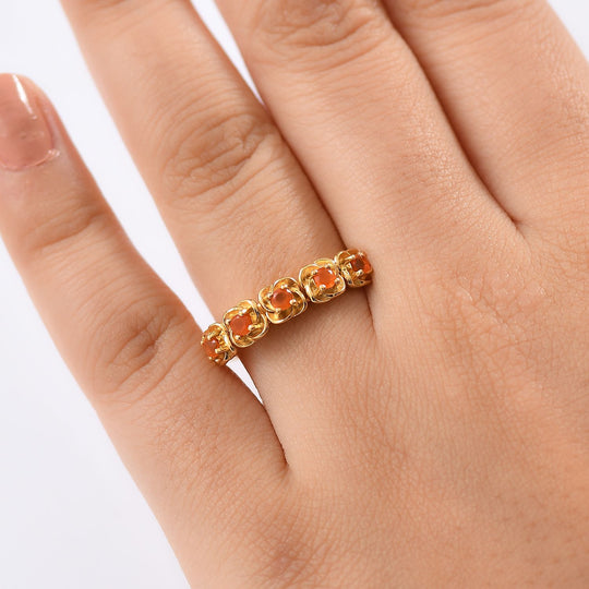 Djoy Mexikanischer Purpurroter Feuer Opal Ring 925 Silber 750 Gelb Vergoldet (Größe 20.00) ca. 0.28 ct