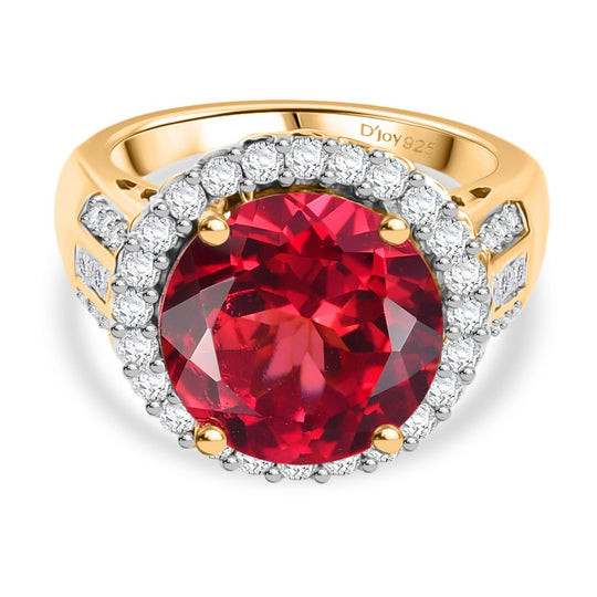 D'joy Lab Grown Padparadscha-Saphir , Moissanit Ring 925 Silber 750 Gelbgold Vermeil (Größe 20.00) ca. 9.22 ct