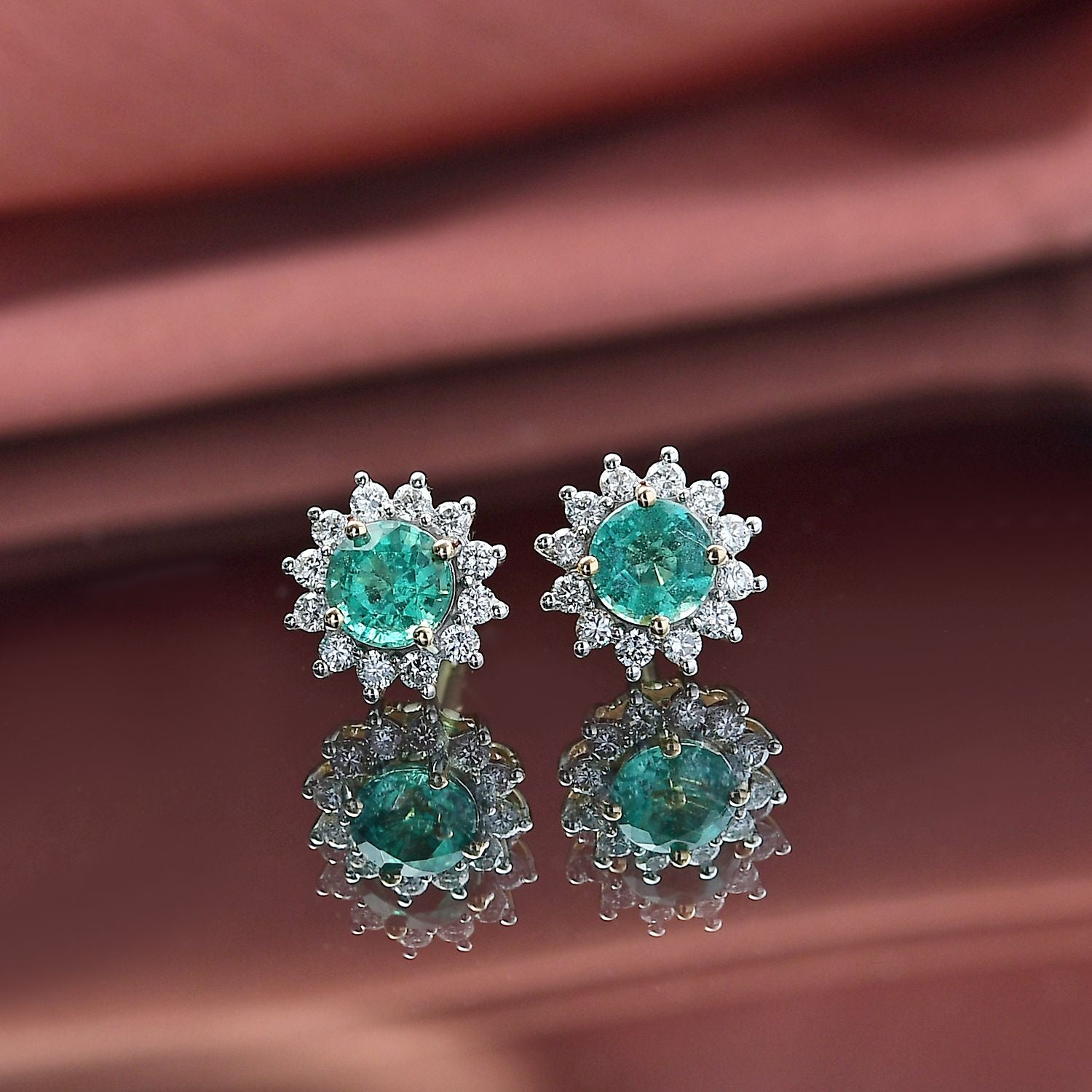 AAA Kagem Sambischer Smaragd, Lab Grown Diamant Ohrringe 375 Gold ca. 1,32 ct.