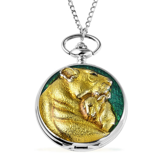 STRADA Taschenuhr mit Elefantenmotiv, Japanisches Uhrwerk, Goldplattierung, inkl. 78,7 cm Kette