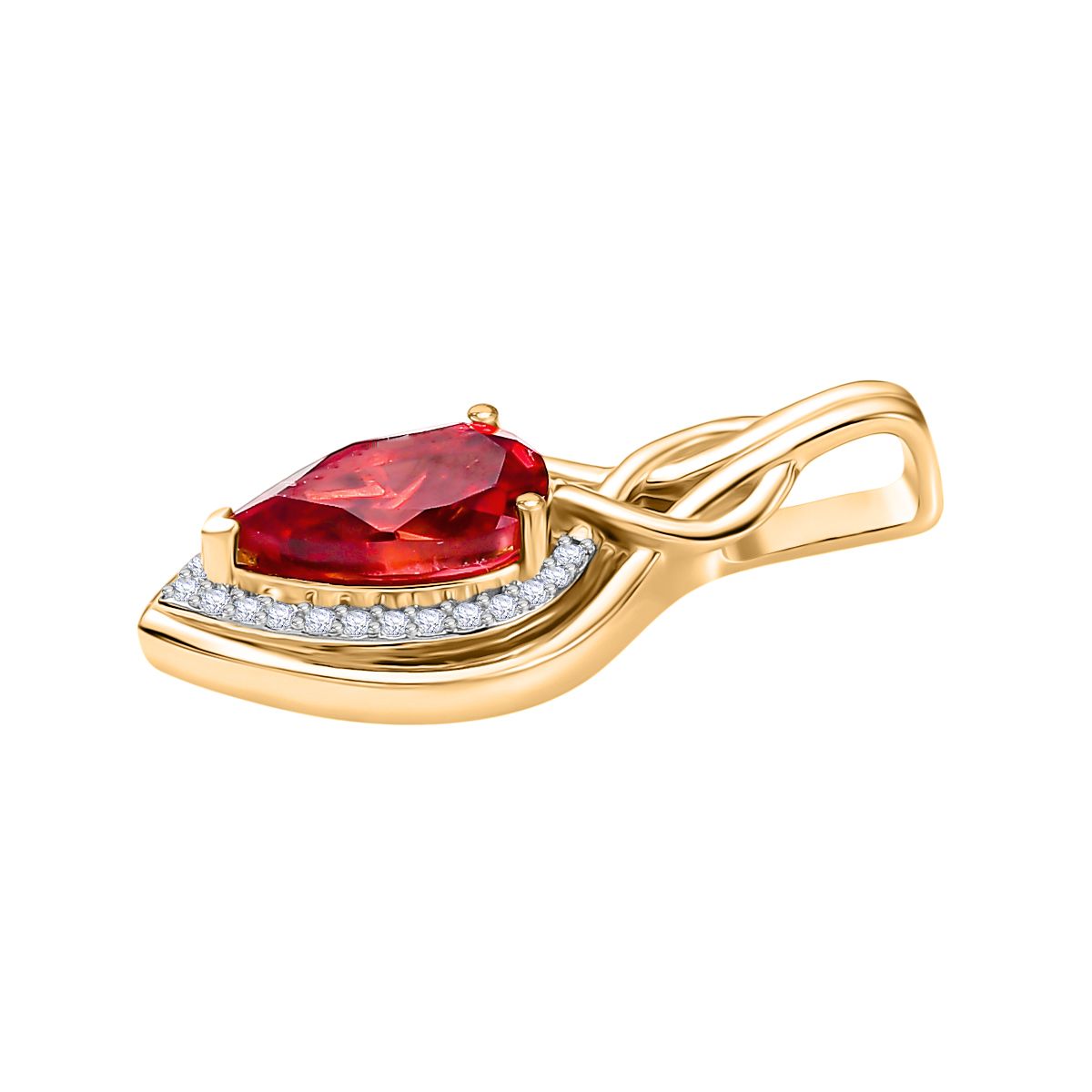 Royal Drops - D joy Synthetischer Padparadscha-Saphir, Weißer Zirkon Anhänger 925 Silber 750 Gelb Vergoldet ca. 2.47 ct