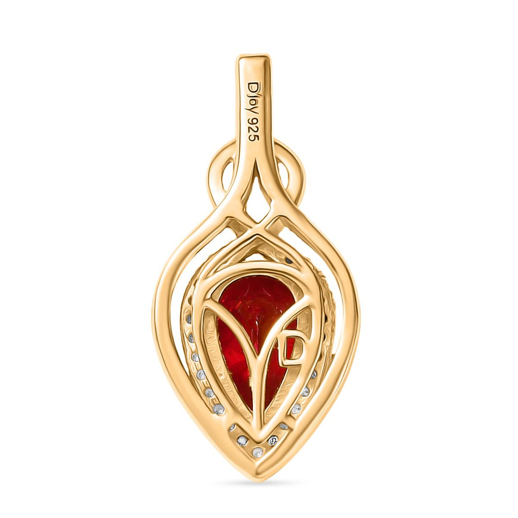 Royal Drops - D joy Synthetischer Padparadscha-Saphir, Weißer Zirkon Anhänger 925 Silber 750 Gelb Vergoldet ca. 2.47 ct