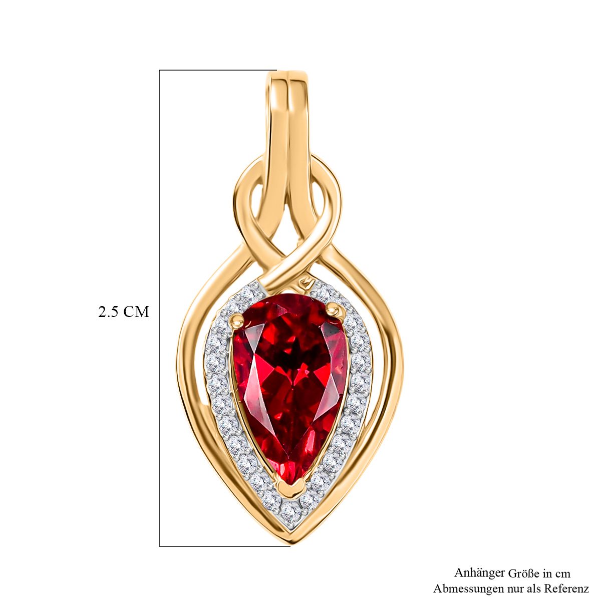 Royal Drops - D joy Synthetischer Padparadscha-Saphir, Weißer Zirkon Anhänger 925 Silber 750 Gelb Vergoldet ca. 2.47 ct
