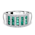Regal Rows - D joy Kagem Sambischer Smaragd, Weißer Zirkon Ring 925 Silber rhodiniert (Größe 18.00) ca. 1.39 ct