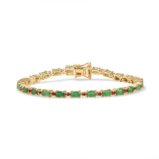 Smaragd, Natürlicher Mosambik-Rubin Armband ca. 20 cm 925 Silber 750 Gelbgold Vermeil ca. 7,18 ct.