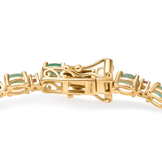 Smaragd, Natürlicher Mosambik-Rubin Armband ca. 20 cm 925 Silber 750 Gelbgold Vermeil ca. 7,18 ct.