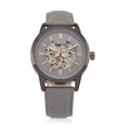 GENOA TIME V2 Automatikuhr mit mechanischem Automatikwerk, Zifferblatt Grau mit Sonnenschliff und offenem Design, Grau Lederarmband 3 ATM wasserdicht