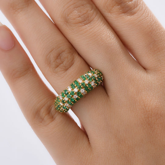 Eternal Lattice - D joy Kagem Sambischer Smaragd, Moissanit Ring 925 Silber 750 Gelbgold Vermeil (Größe 20.00) ca. 1.57 ct