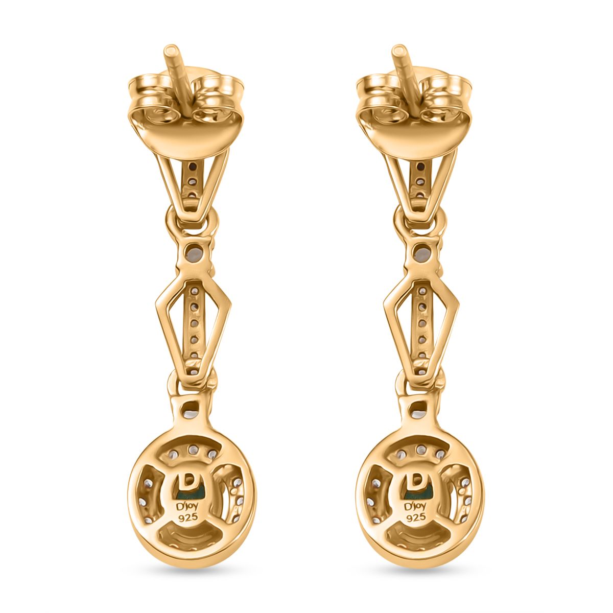Regal Cascade - D joy Kagem Sambischer Smaragd, Weißer Zirkon Ohrringe 925 Silber 750 Gelb Vergoldet ca. 0.90 ct
