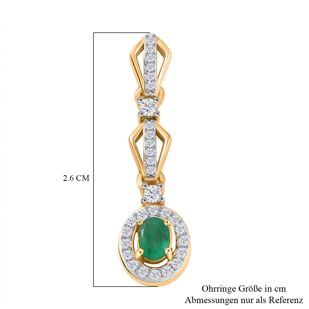 Regal Cascade - D joy Kagem Sambischer Smaragd, Weißer Zirkon Ohrringe 925 Silber 750 Gelb Vergoldet ca. 0.90 ct