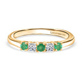 Eternal Band - Kagem Sambischer Smaragd, Lab Grown Diamant Ring 925 Silber 750 Gelb Vergoldet (Größe 19.00) ca. 0.31 ct