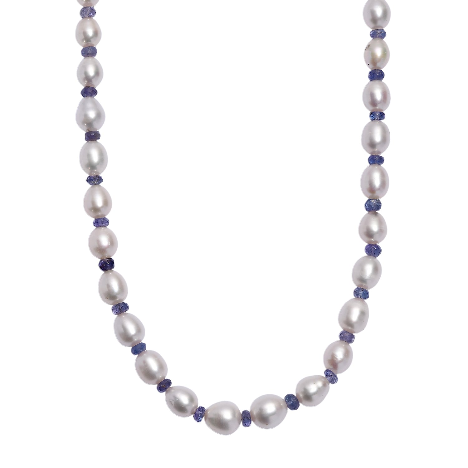 AA Weiße Süßwasser Perle, Tansanit Halskette ca. 45 cm+ 5cm extender, 925 Silber rhodiniert