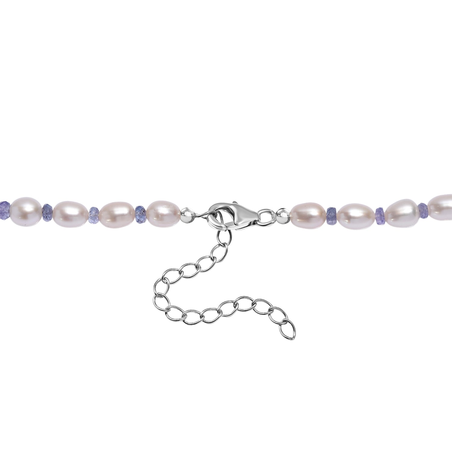 AA Weiße Süßwasser Perle, Tansanit Halskette ca. 45 cm+ 5cm extender, 925 Silber rhodiniert