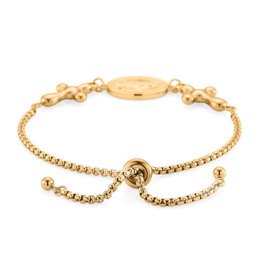 Medaille-Armband mit Kreuzanhängern, flexibel, Reiner Edelstahl, goldfarben
