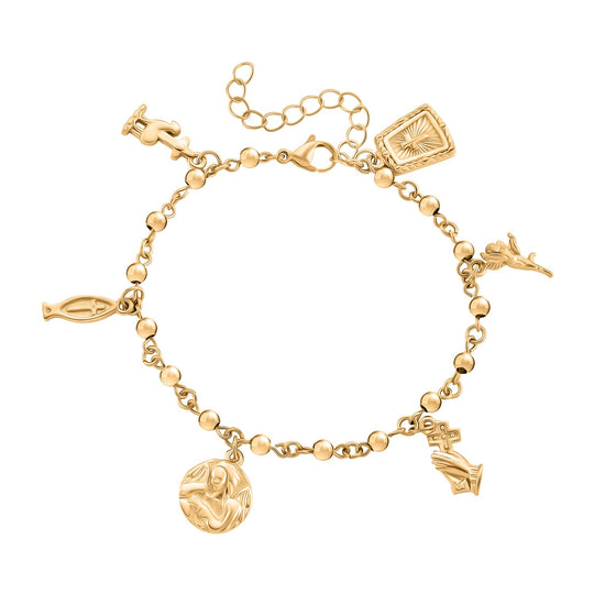 Charm-Armband mit Symbol Anhängern, 316L Edelstahl, Silberfarben, ca. 19 cm