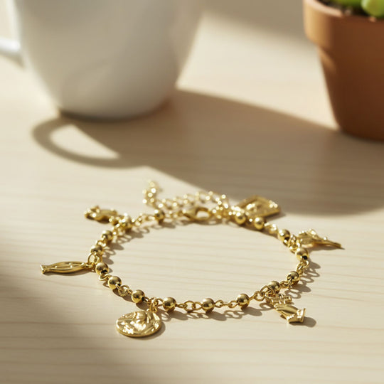 Charm-Armband mit Symbol Anhängern, 316L Edelstahl, Silberfarben, ca. 19 cm