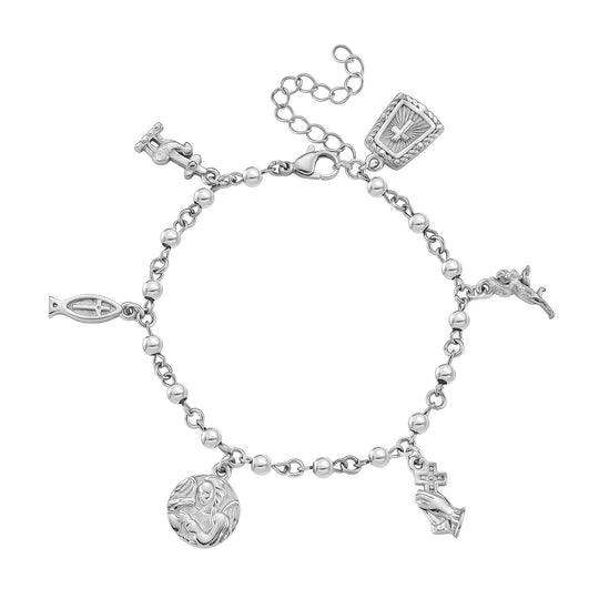 Charm-Armband mit Symbol Anhängern, 316L Edelstahl, Silberfarben, ca. 19 cm