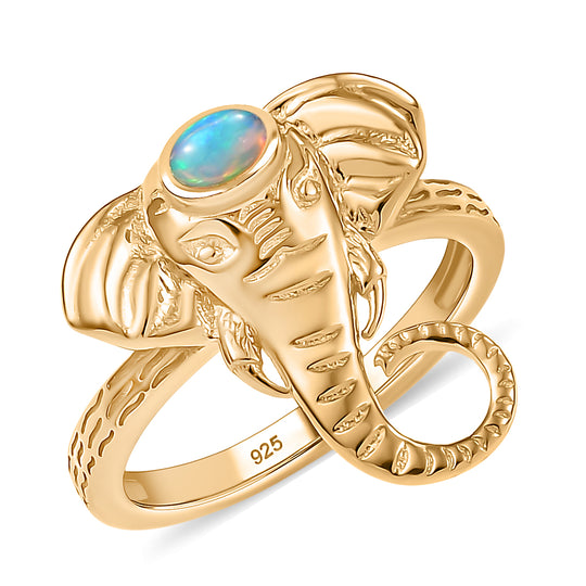 Djoy AA Natürlicher, äthiopischer Welo Opal Ring 925 Silber 750 Gelb Vergoldet ca. 0.12 ct