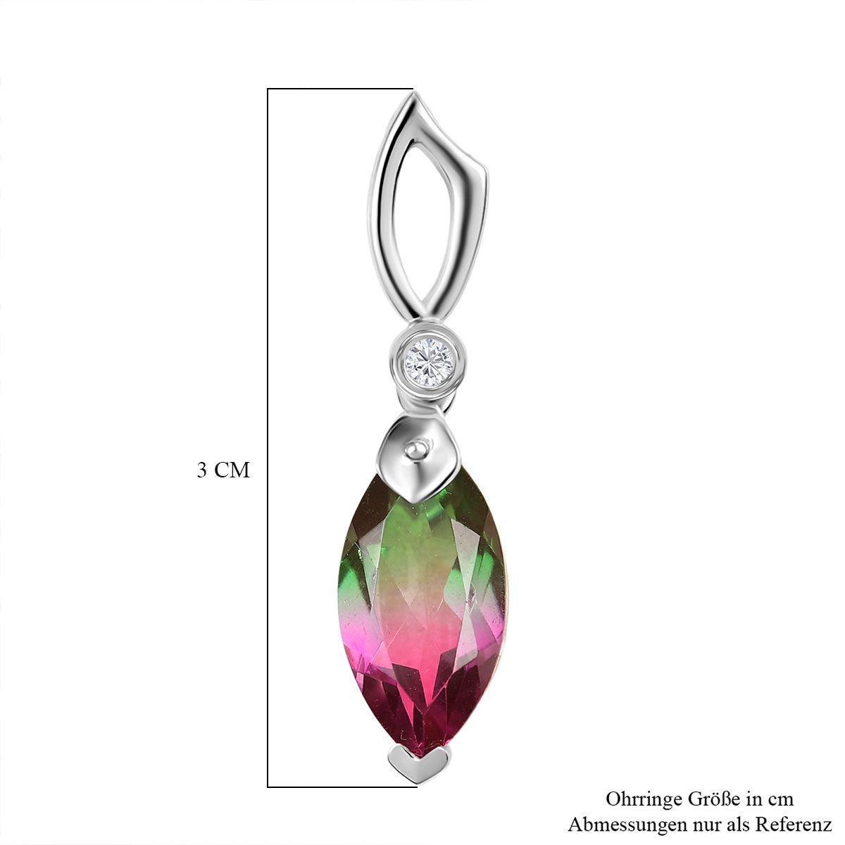 Dewleaf Drop - D joy Wassermelonen Quarz Triplette, Weißer Zirkon Ohrringe 925 Silber rhodiniert ca. 5.78 ct