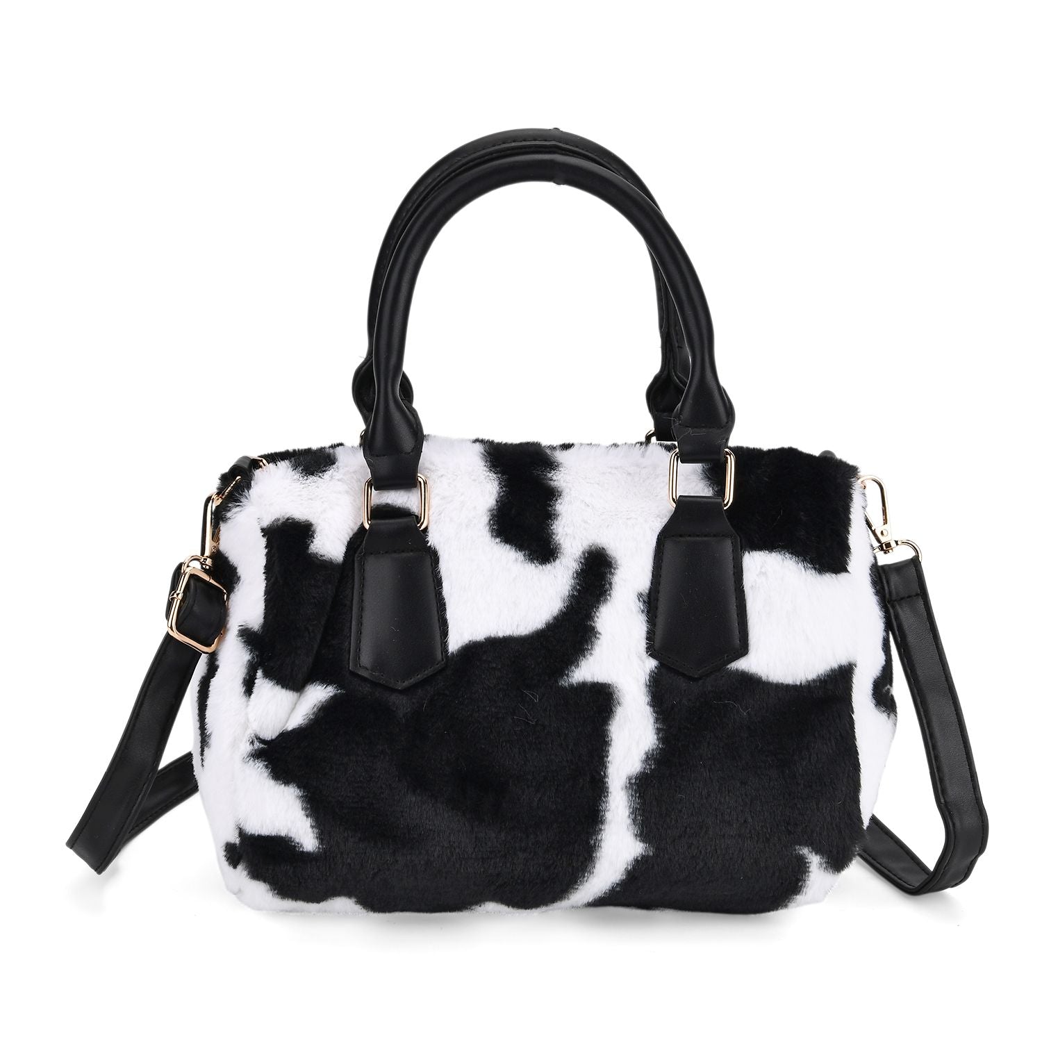 Crossbody Bag in Kuhfell-Optik, Schwarz-Weiß, 26x17x13 cm
