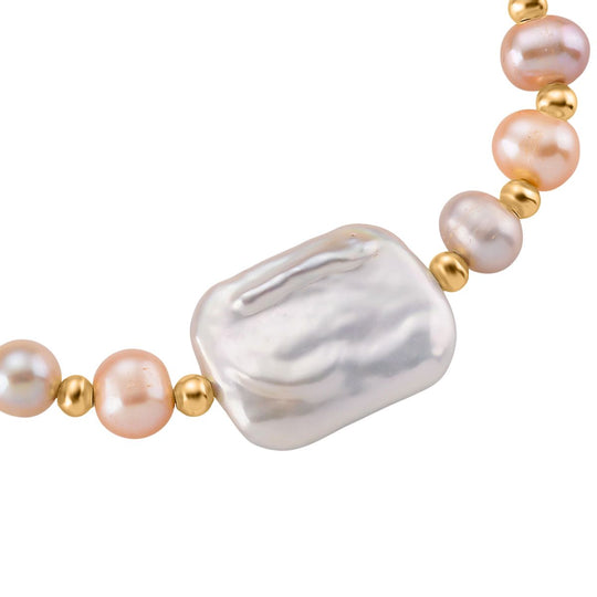 Weißes Keshi Perle und mehrfarbiges Süßwasser Perle 16,5+5cm Armband, Messing