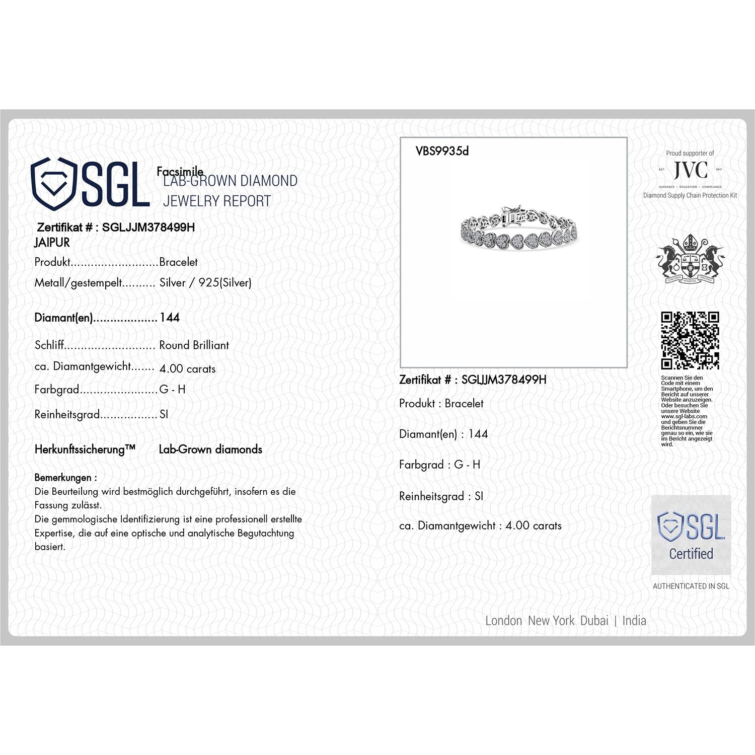 LUXURIANT DIAMOND - Lab Grown Diamant SI-GH Armband ca. 19 cm 925 Silber rhodiniert ca. 4.00 ct