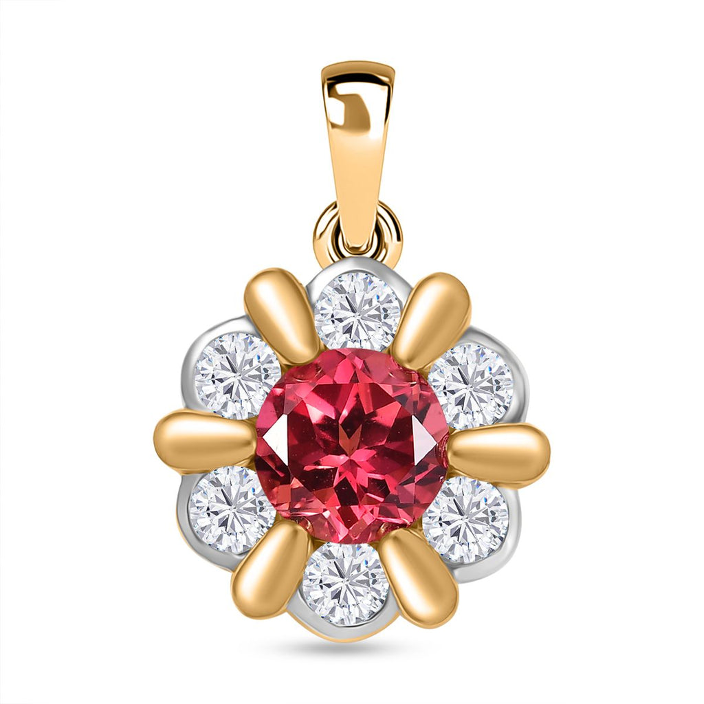 D'joy Lab Grown Padparadscha-Saphir , Weißer Zirkon Anhänger 925 Silber platiniert und vergoldet ca. 4.08 ct