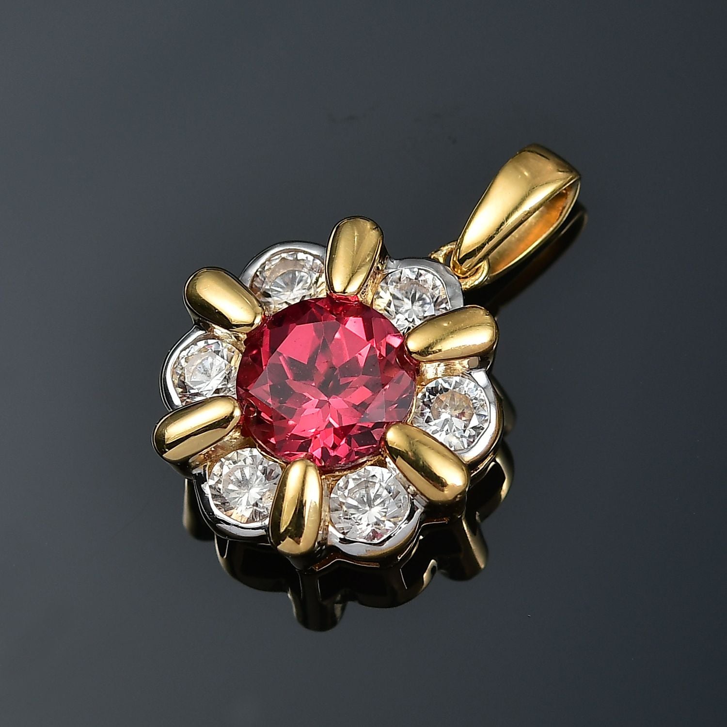 D'joy Lab Grown Padparadscha-Saphir , Weißer Zirkon Anhänger 925 Silber platiniert und vergoldet ca. 4.08 ct