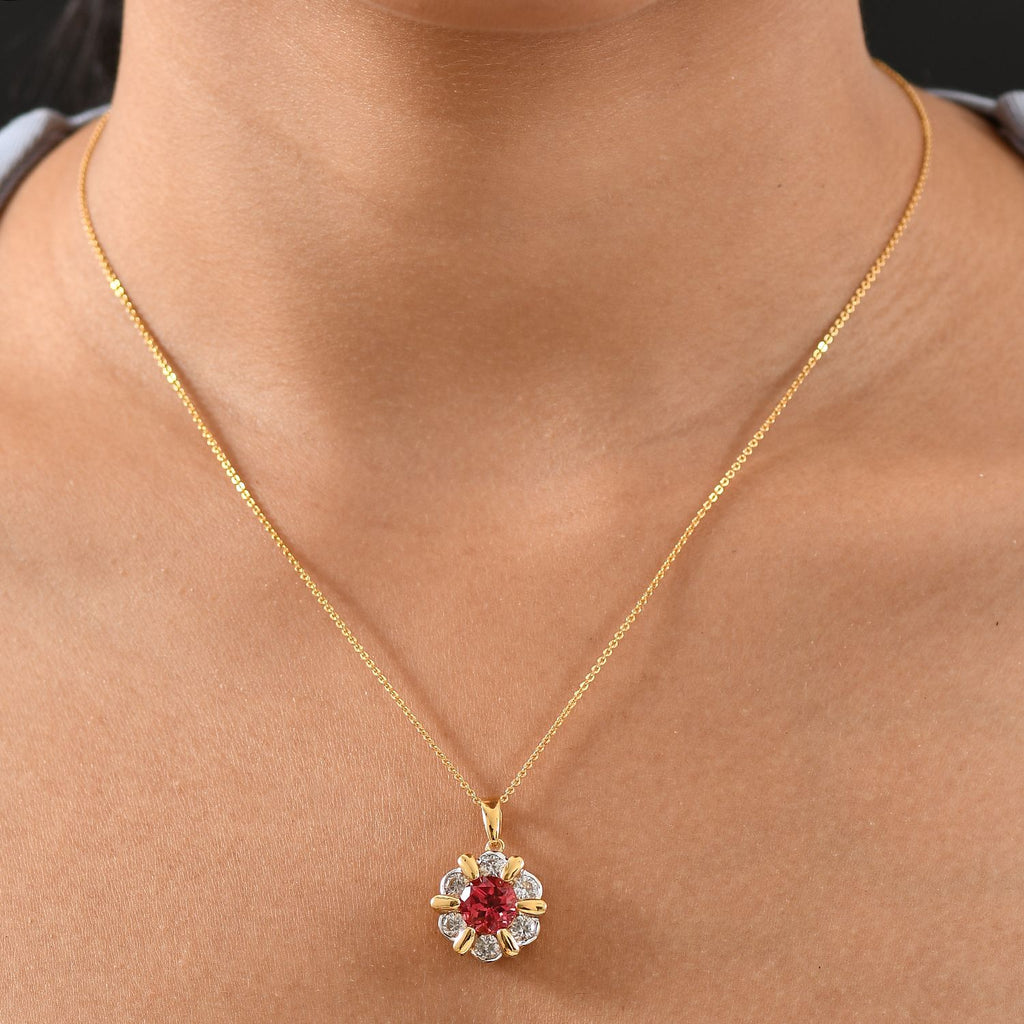 D'joy Lab Grown Padparadscha-Saphir , Weißer Zirkon Anhänger 925 Silber platiniert und vergoldet ca. 4.08 ct